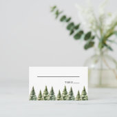 Minimalistische Winter Snowy Pine Tree Forest Wedd Plaatskaartje (Staand voorkant)