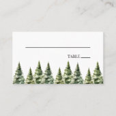 Minimalistische Winter Snowy Pine Tree Forest Wedd Plaatskaartje (Voorkant)