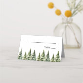 Minimalistische Winter Snowy Pine Tree Forest Wedd Plaatskaartje (Voorkant)