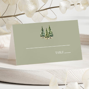 Minimalistische Winter Snowy Pine Tree Forest Wedd Plaatskaartje