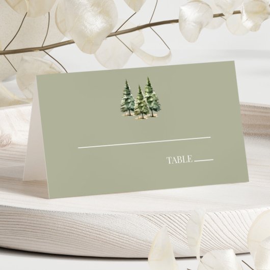 Minimalistische Winter Snowy Pine Tree Forest Wedd Plaatskaartje