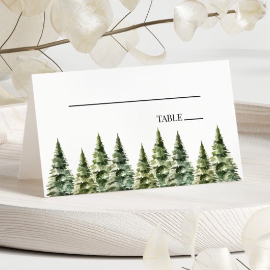 Minimalistische Winter Snowy Pine Tree Forest Wedd Plaatskaartje