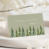 Minimalistische Winter Snowy Pine Tree Forest Wedd Plaatskaartje