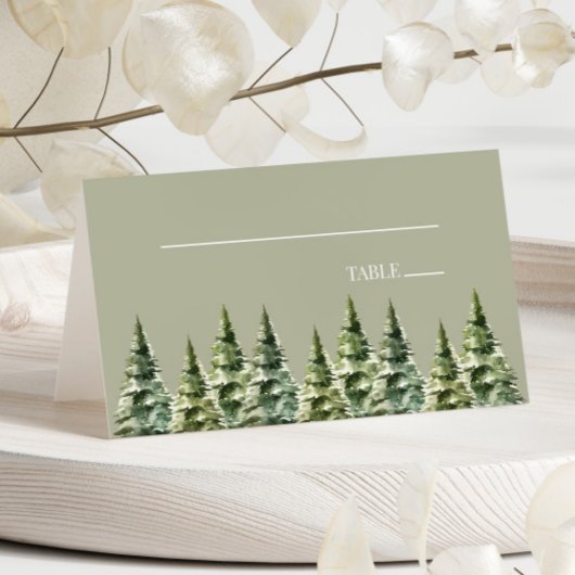 Minimalistische Winter Snowy Pine Tree Forest Wedd Plaatskaartje