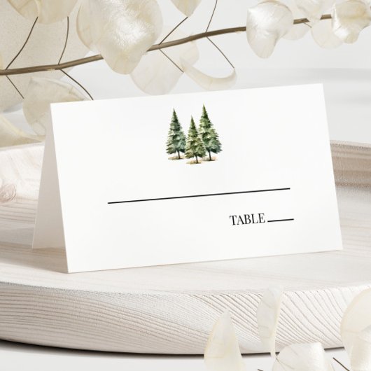 Minimalistische Winter Snowy Pine Tree Forest Wedd Plaatskaartje