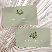 Minimalistische Winter Snowy Pine Tree Forest Wedd Plaatskaartje