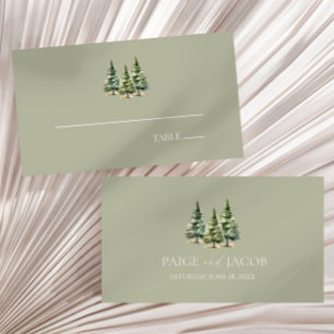 Minimalistische Winter Snowy Pine Tree Forest Wedd Plaatskaartje