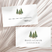 Minimalistische Winter Snowy Pine Tree Forest Wedd Plaatskaartje