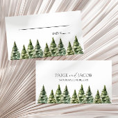 Minimalistische Winter Snowy Pine Tree Forest Wedd Plaatskaartje