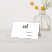 Minimalistische Winter Snowy Pine Tree Forest Wedd Plaatskaartje (Voorkant)
