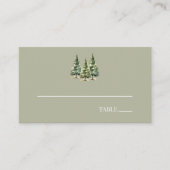 Minimalistische Winter Snowy Pine Tree Forest Wedd Plaatskaartje (Voorkant)