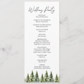 Minimalistische Winter Snowy Pine Tree Forest Wedd Programmakaart (Achterkant)