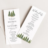 Minimalistische Winter Snowy Pine Tree Forest Wedd Programmakaart