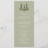 Minimalistische Winter Snowy Pine Tree Forest Wedd Programmakaart (Voorkant)