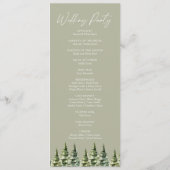 Minimalistische Winter Snowy Pine Tree Forest Wedd Programmakaart (Achterkant)