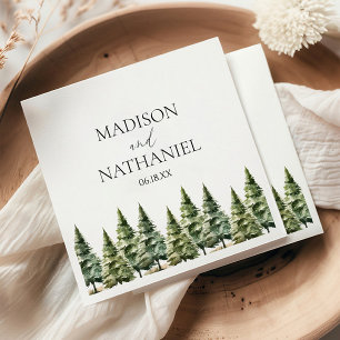 Minimalistische Winter Snowy Pine Tree Forest Wedd Servet