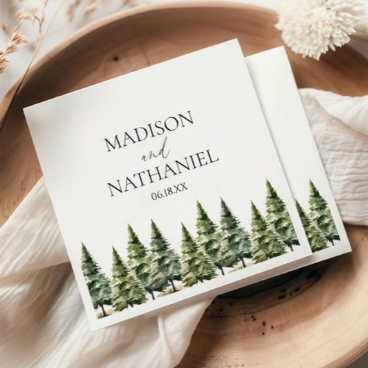 Minimalistische Winter Snowy Pine Tree Forest Wedd Servet