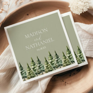 Minimalistische Winter Snowy Pine Tree Forest Wedd Servet