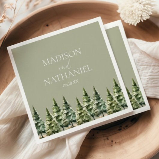 Minimalistische Winter Snowy Pine Tree Forest Wedd Servet