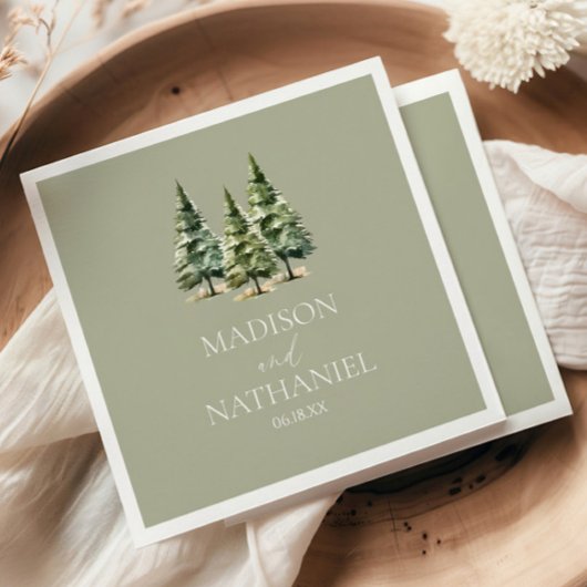 Minimalistische Winter Snowy Pine Tree Forest Wedd Servet
