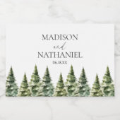 Minimalistische Winter Snowy Pine Tree Forest Wedd Sparkling Wijnetiket (Enkel label)