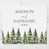 Minimalistische Winter Snowy Pine Tree Forest Wedd Sparkling Wijnetiket (Enkel label)