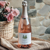 Minimalistische Winter Snowy Pine Tree Forest Wedd Sparkling Wijnetiket