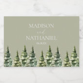 Minimalistische Winter Snowy Pine Tree Forest Wedd Sparkling Wijnetiket (Enkel label)