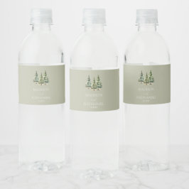 Minimalistische Winter Snowy Pine Tree Forest Wedd Waterfles Etiket