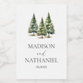 Minimalistische Winter Snowy Pine Tree Forest Wedd Wijn Etiket (Enkel label)