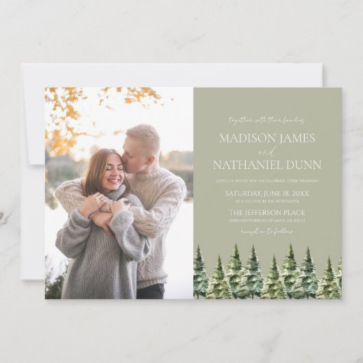 Minimalistische Winter Snowy Pine Trees Afbeelding Kaart (Voorkant)