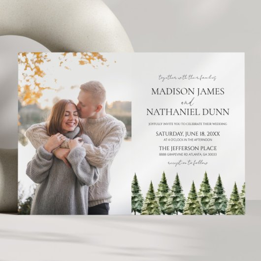 Minimalistische Winter Snowy Pine Trees Afbeelding Kaart