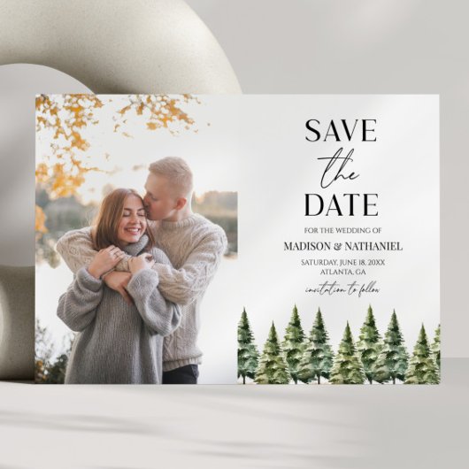 Minimalistische Winter Snowy Pine Trees Fotobruilo Save The Date