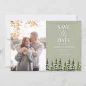 Minimalistische Winter Snowy Pine Trees Fotobruilo Save The Date (Voorkant)