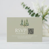 Minimalistische Winter Snowy Pine Trees QR Code We RSVP Kaartje (Staand voorkant)