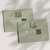 Minimalistische Winter Snowy Pine Trees QR Code We RSVP Kaartje
