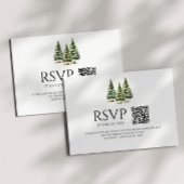 Minimalistische Winter Snowy Pine Trees QR Code We RSVP Kaartje