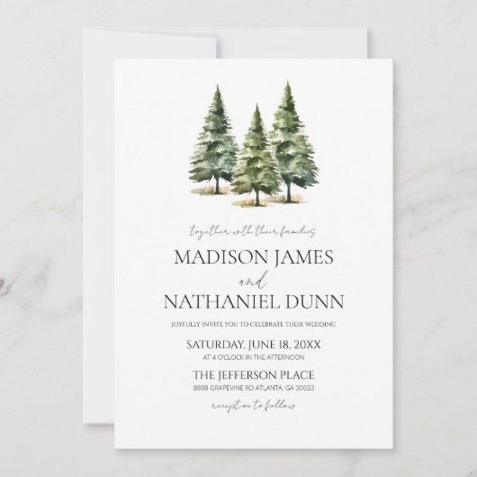 Minimalistische Winter Snowy Pine Trees Wedding Kaart (Voorkant)
