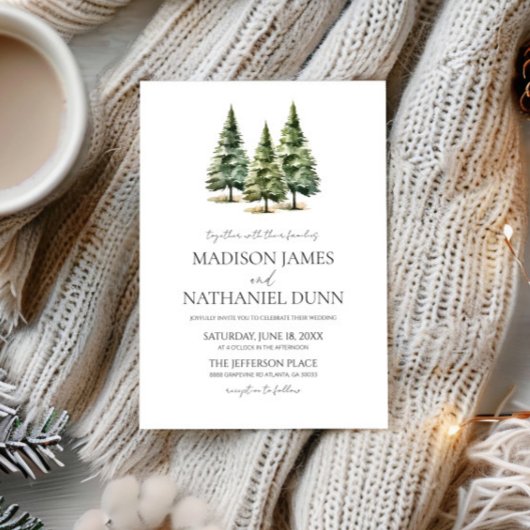 Minimalistische Winter Snowy Pine Trees Wedding Kaart