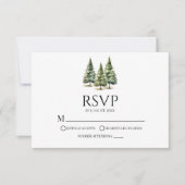 Minimalistische Winter Snowy Pine Trees Wedding RSVP Kaartje (Voorkant)