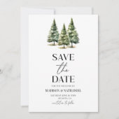 Minimalistische Winter Snowy Pine Trees Wedding Save The Date (Voorkant)