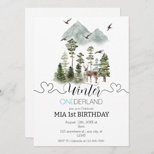 Minimalistische Winter Wonderland Jongen 1e Verjaa Kaart (Voorkant / Achterkant)