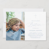 Minimalistische Wit & Blauw Elegante Fotodoop Kaart (Voorkant)