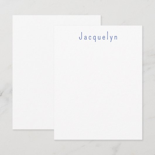 Minimalistische Wit Blauw Plain Elegante Moderne N Notitiekaartje (Voorkant / Achterkant)