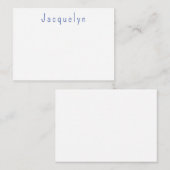 Minimalistische Wit Blauw Plain Elegante Moderne N Notitiekaartje (Voorkant / Achterkant)