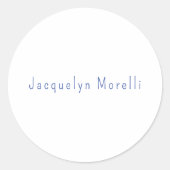 Minimalistische Wit Blauw Plain Elegante Moderne N Ronde Sticker (Voorkant)