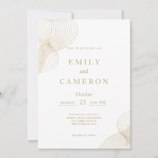 Minimalistische wit gouden geometrische bruiloft kaart (Voorkant)