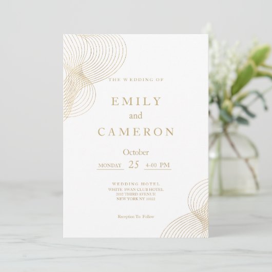 Minimalistische wit gouden geometrische bruiloft kaart (Staand voorkant)
