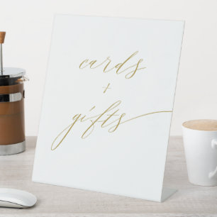 Minimalistische witgouden elegante script Kaarten Reclamebord Met Voetstuk