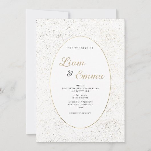 Minimalistische witgouden glitter confetti bruilof kaart (Voorkant)